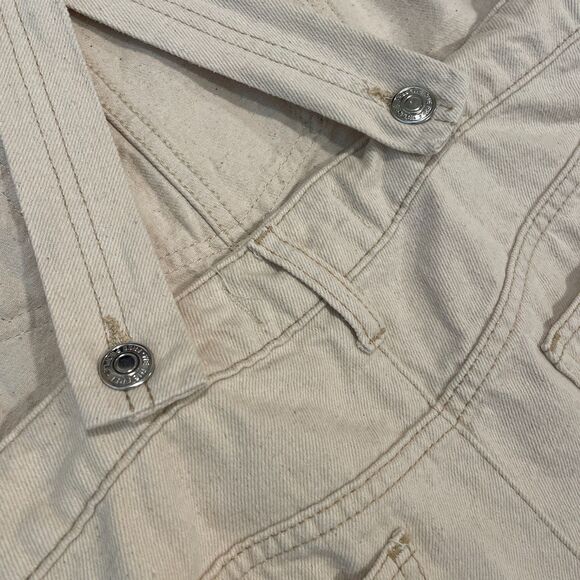~ Free People 30 Shortalls We The Free Cream Distressed Denim Short Overall Fray - Picture 12 of 16